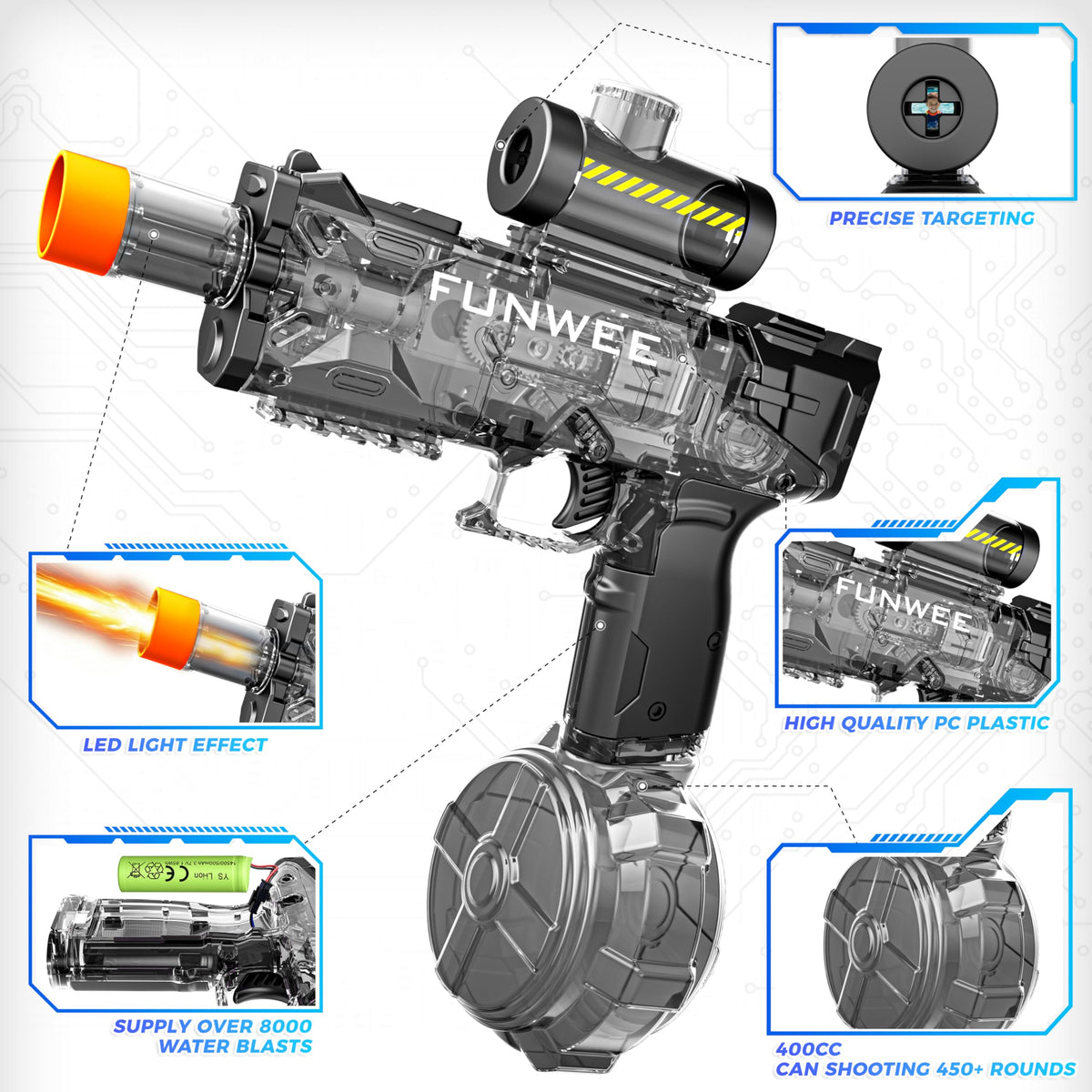 Funwee light-up squirt gun enhances evening pool parties