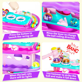 Funwee racing car speeds down the ramp, supporting visual tracking during play.