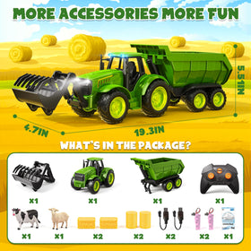 Funwee RC Farm Tractor LED lights add lively day-night play.