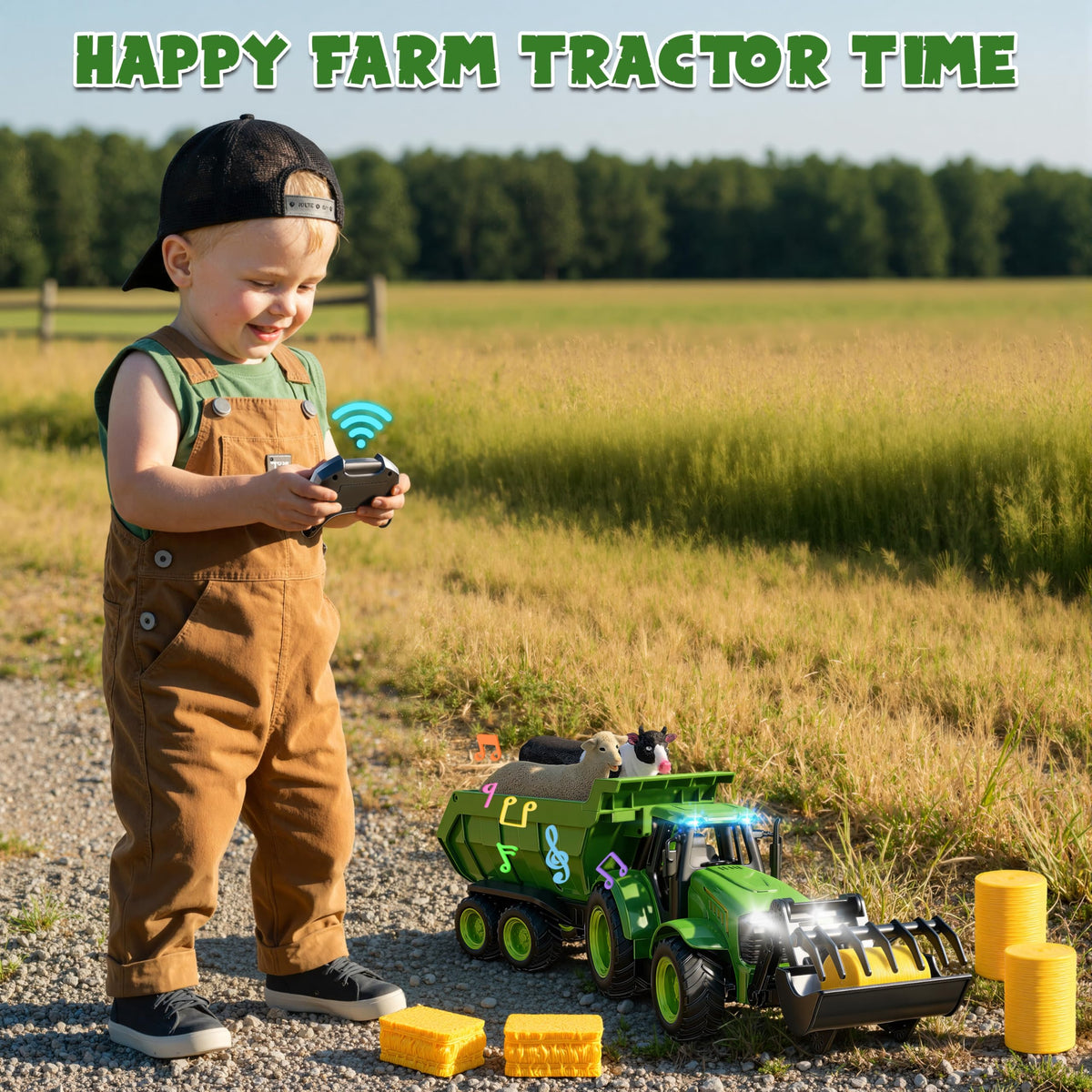 Funwee RC Farm Tractor remote control for precise, responsive steering.