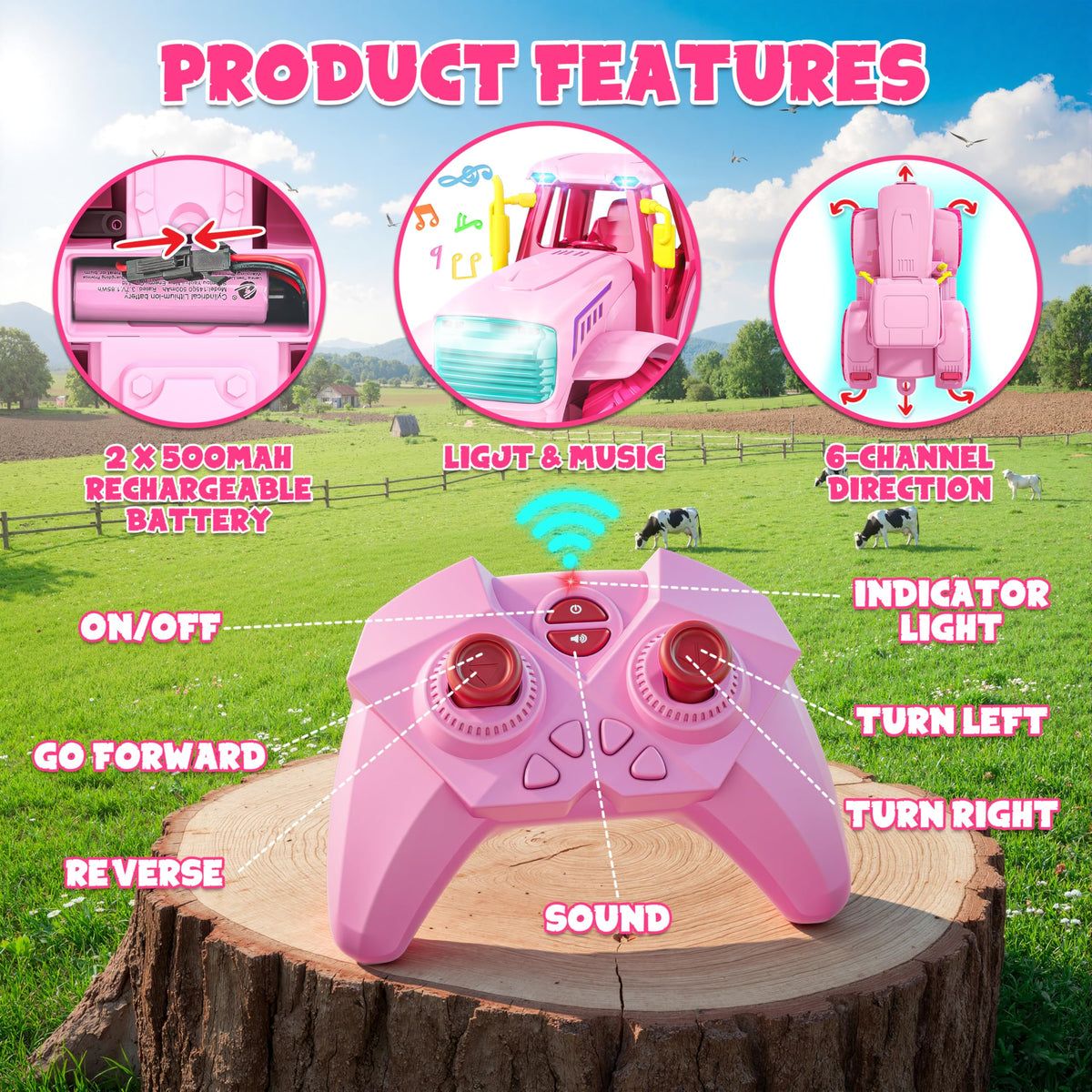 Funwee pink trailer attachment for farm play and easy hauling of figures.