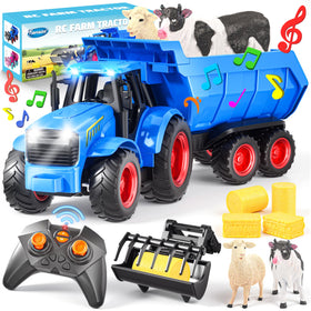 Funwee RC Tractor Blue with front lights for authentic nighttime farm play