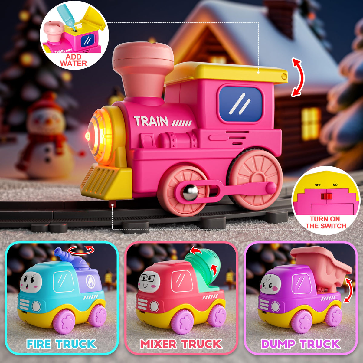 Funwee steam track train vehicles enhance imaginative transportation play.