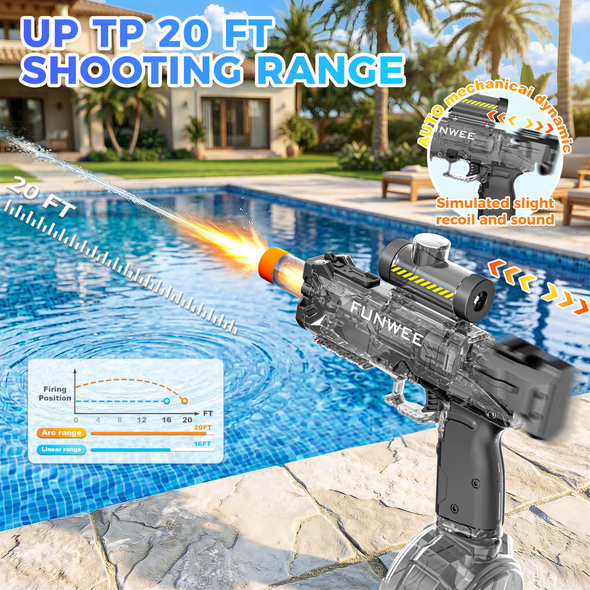 Funwee water blaster long-range target practice and pool battles