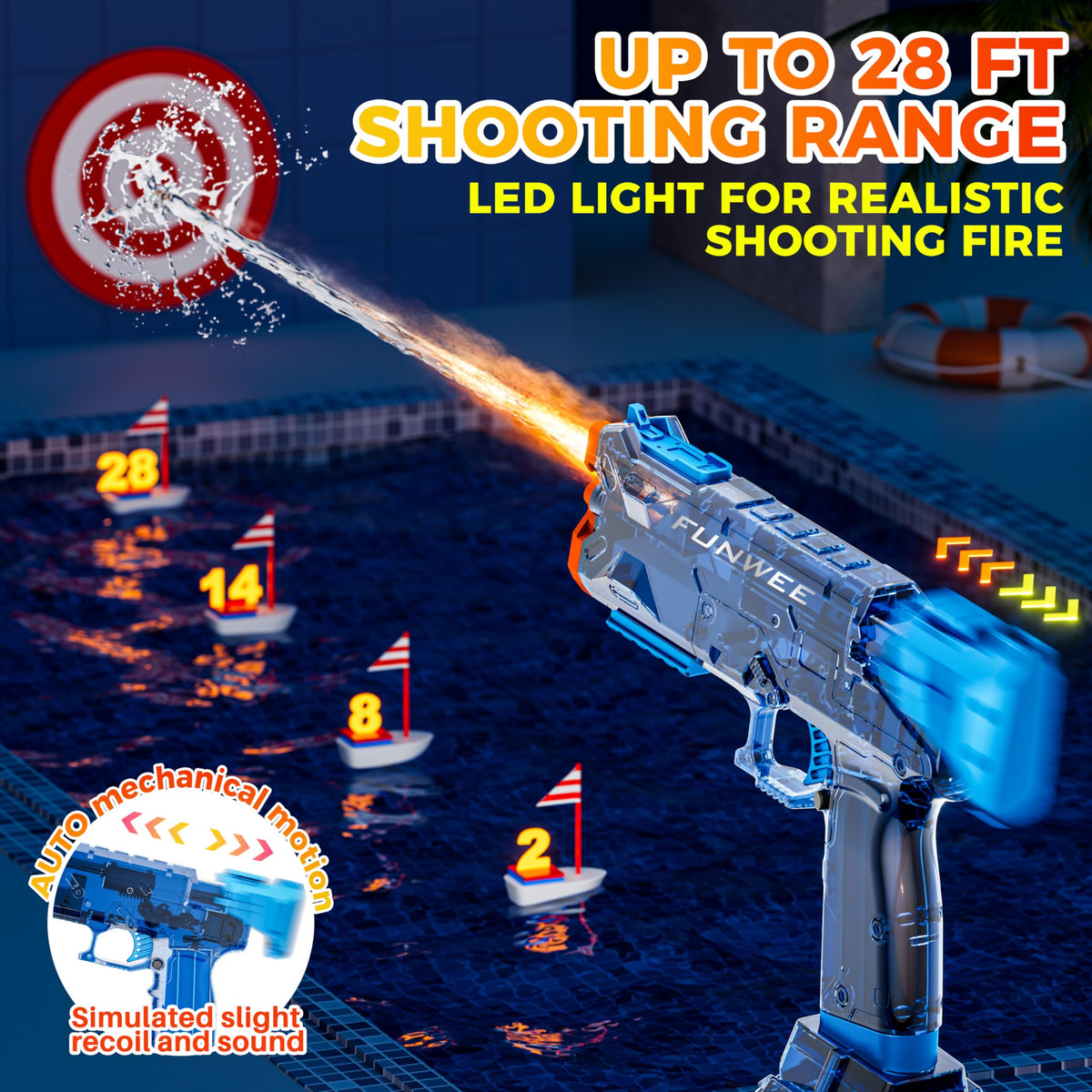 Funwee water gun burst-shot mode for fast, dynamic water blasts.