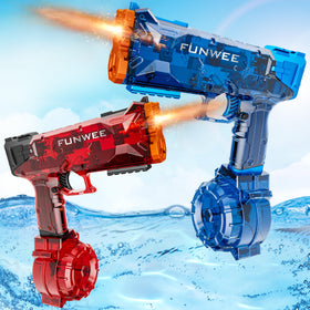 Funwee water gun with light-up feature for night play and visibility.