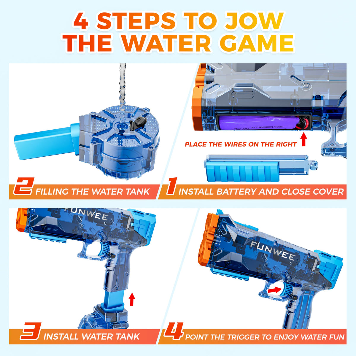Funwee water gun long-range design lets you reach distant targets.