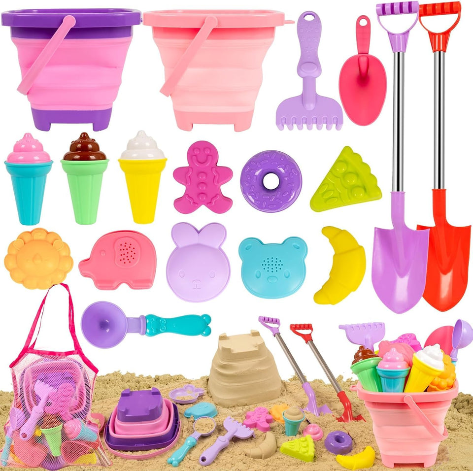 FUNWEGOT beach sand toy set with silicone buckets for easy carry and quick-dry storage