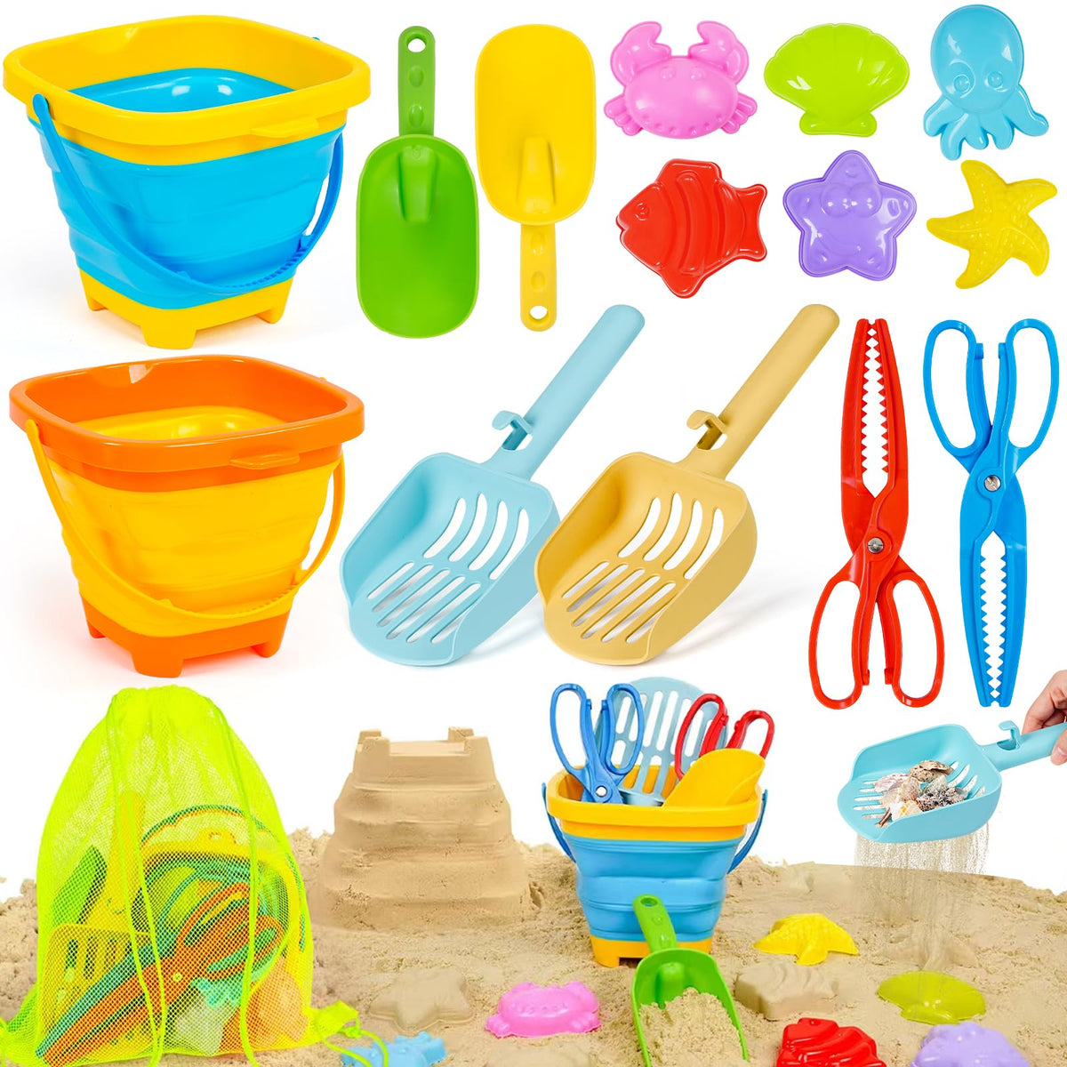 FUNWEGOT collapsible sand buckets for easy storage and travel.