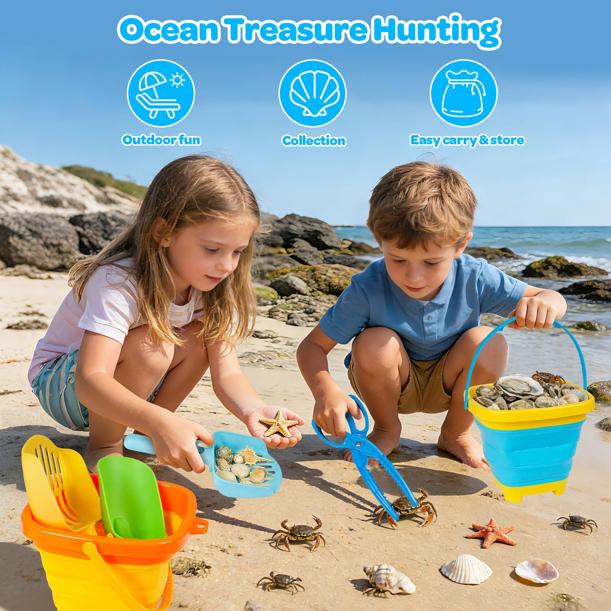 FUNWEGOT sand sifters help kids quickly filter sand for finds.