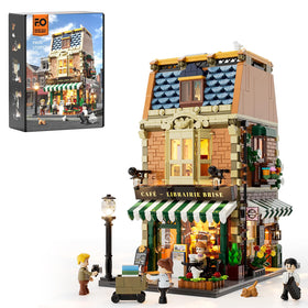 Funwhole Book-Cafe exterior scene with a street lamp for a welcoming town atmosphere.