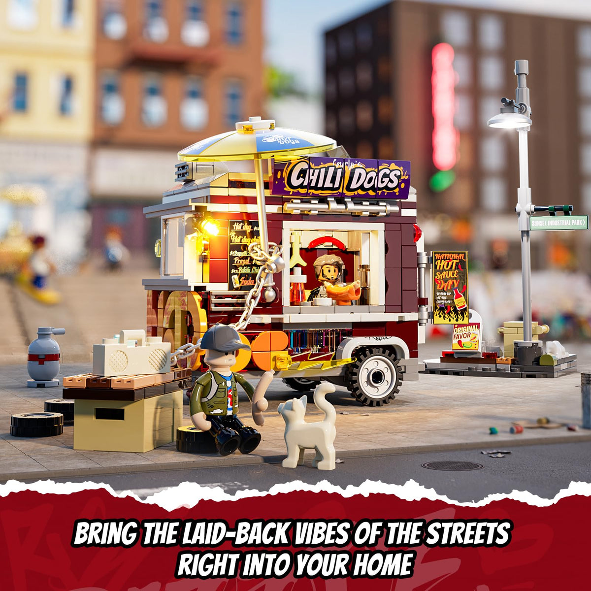 FUNWHOLE Chili Dog Trailer three lights and battery box illuminate the stand for dusk displays.