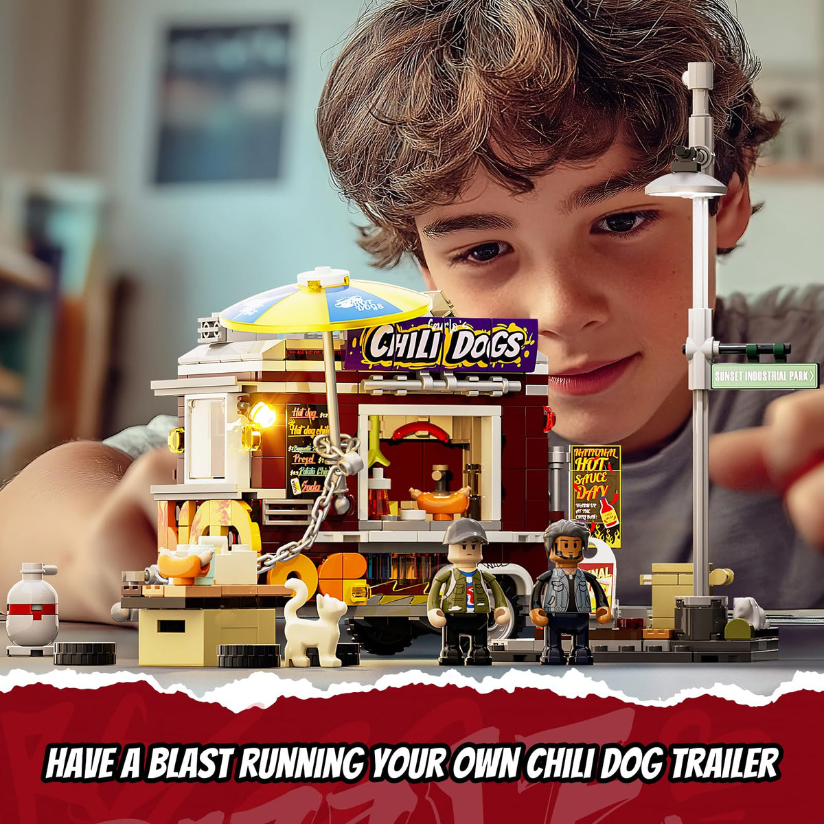FUNWHOLE Chili Dog Trailer urban menu detail captures authentic street-food visuals for immersive display.