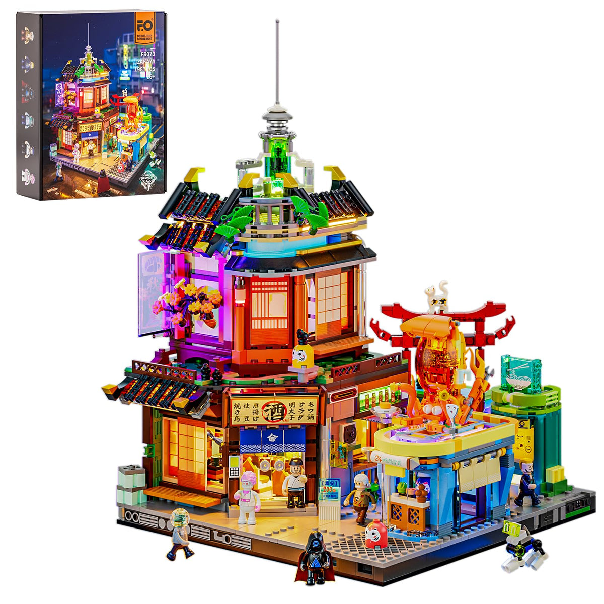 FUNWHOLE cyberpunk izakaya building with neon lights for immersive play