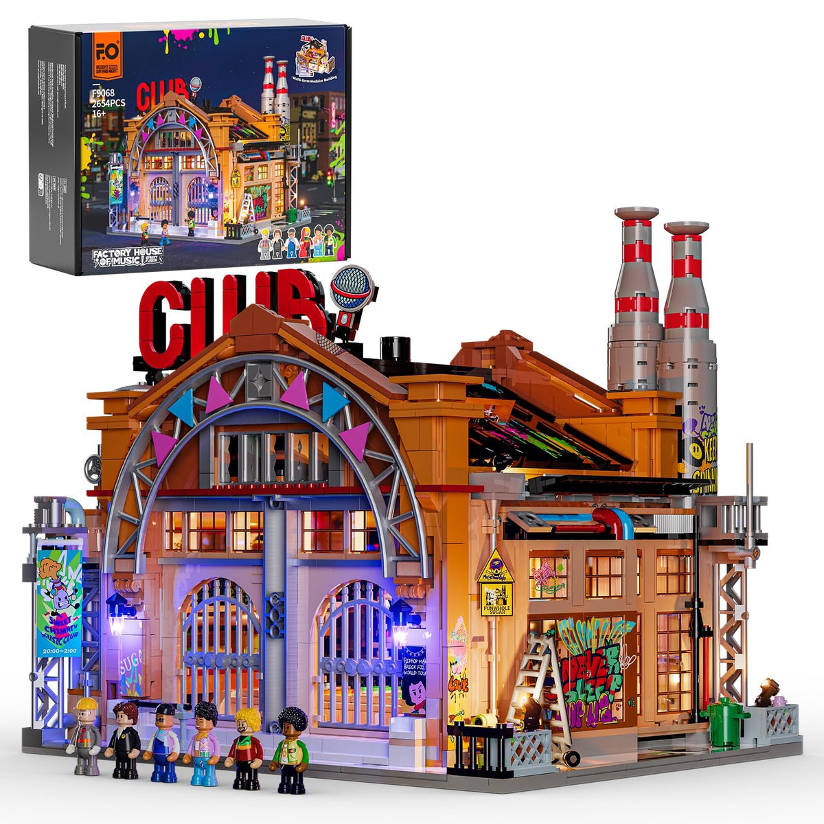 FUNWHOLE Factory House of Music exterior with factory-inspired detailing for dramatic display lighting.