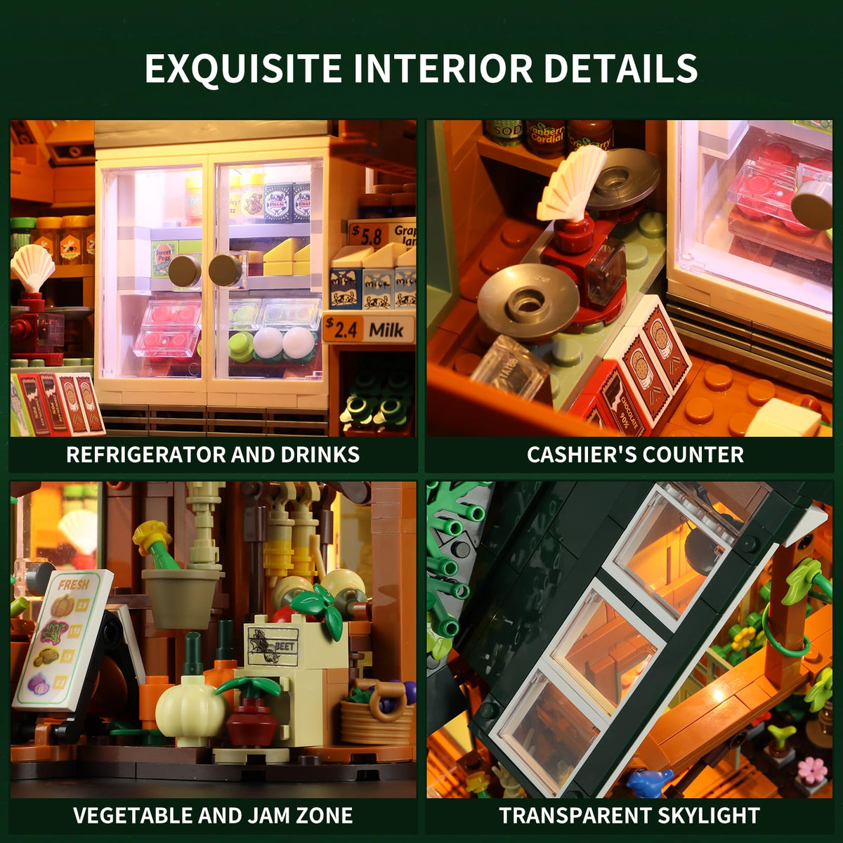 FUNWHOLE Farm Store refrigerator area lit for a cool, realistic showroom.