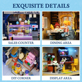 FUNWHOLE Gelato Store LED light points brighten key features.