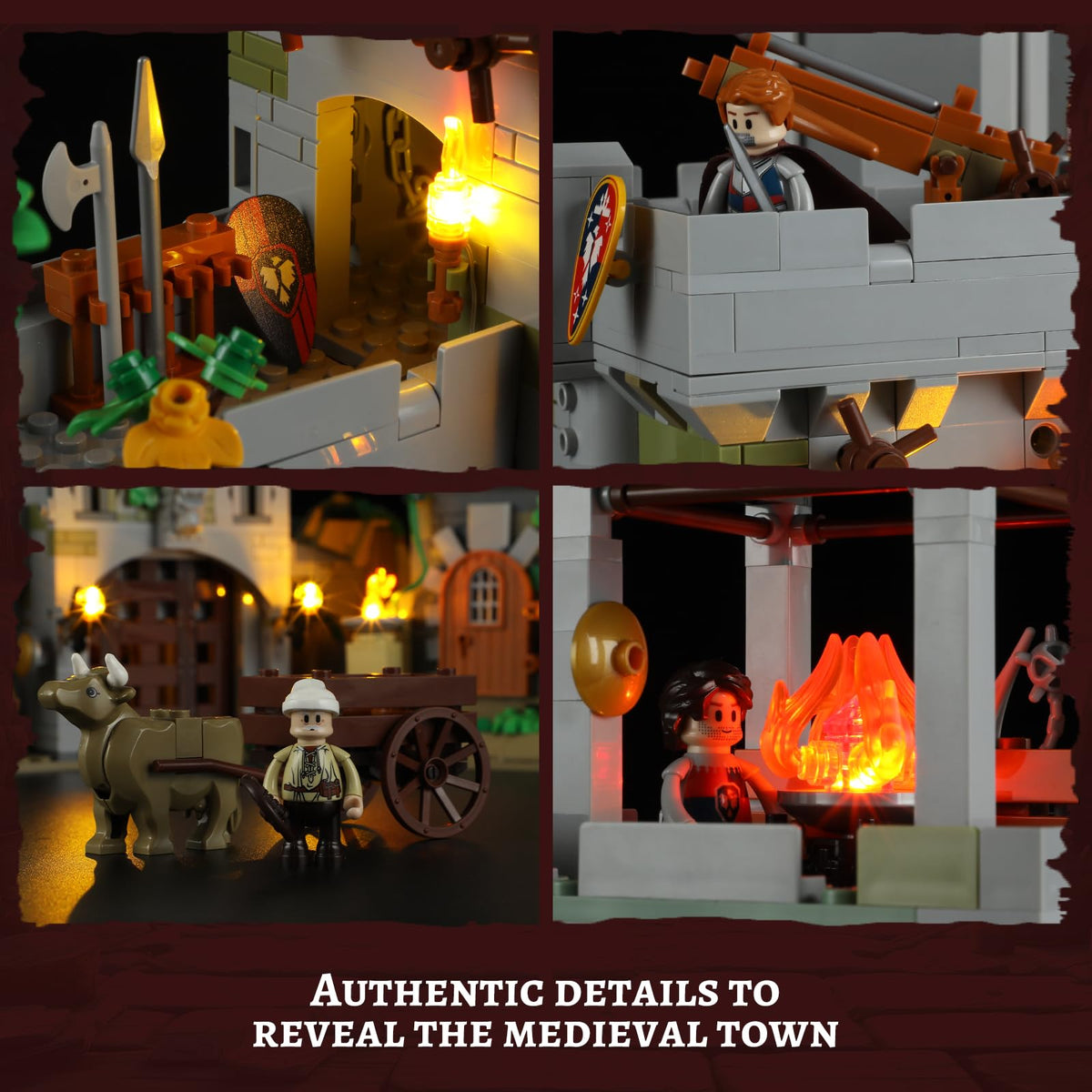 FUNWHOLE Guardiance Castle minifigs with soldier and farmer for storytelling