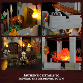 FUNWHOLE Guardiance Castle minifigs with soldier and farmer for storytelling