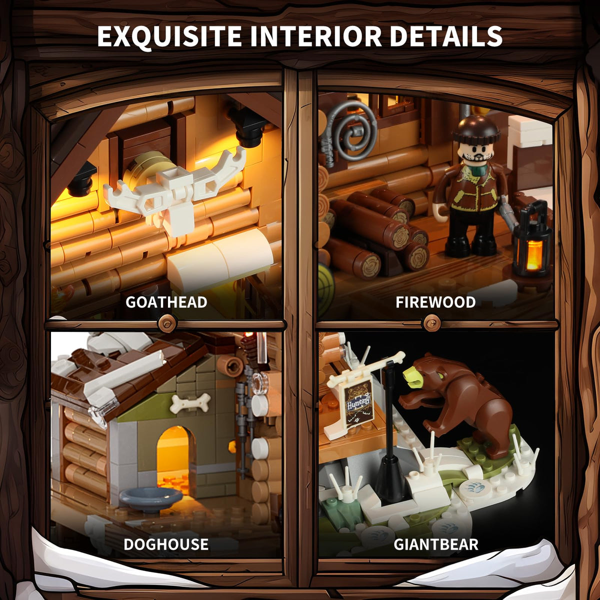 FunWHOLE Hunting Cabin flickering fireplace adds warmth to model scenes