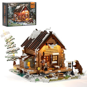 FunWHOLE Hunting Cabin with snow-lit tree provides cozy winter display and storytelling