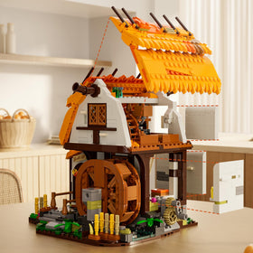 FUNWHOLE Medieval water-mill thatched-roof house exterior adds rustic charm to your scene.