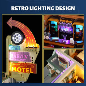 FUNWHOLE motel bar with jukebox and pool table for detailed interior display.