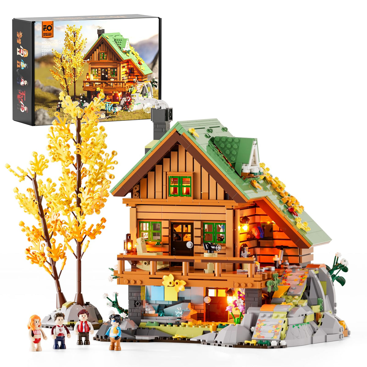 FUNWHOLE Mountain-Cabin House Lighting-assembly view highlights easy, collaborative setup for friends and family.