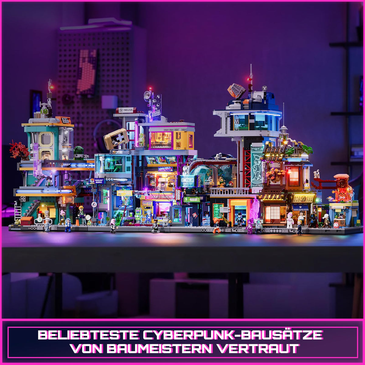 FUNWHOLE vibrant neon city nightscape with multi-color LED effects for ambiance