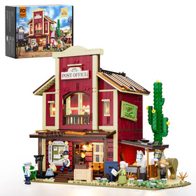 FUNWHOLE Old West post office bricks with lighting illuminate nostalgic storefront for collectors.