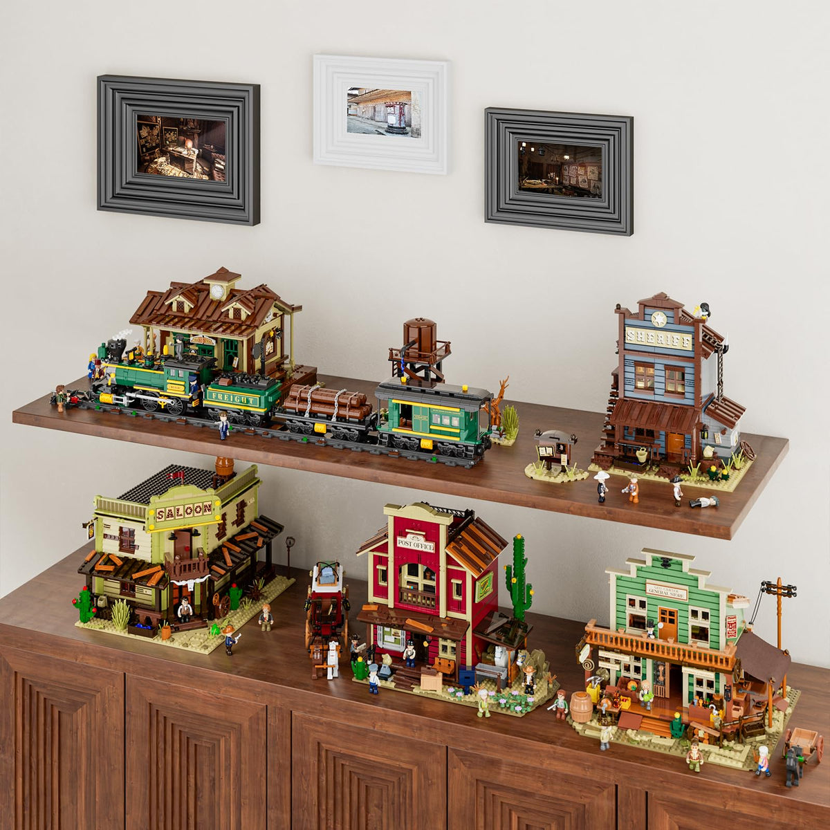FUNWHOLE ready-to-display brick town set for shelves.