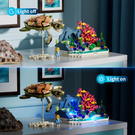 FUNWHOLE Turtle Reef Dream Lighting caves show sparkling LEDs for moody nightscape.