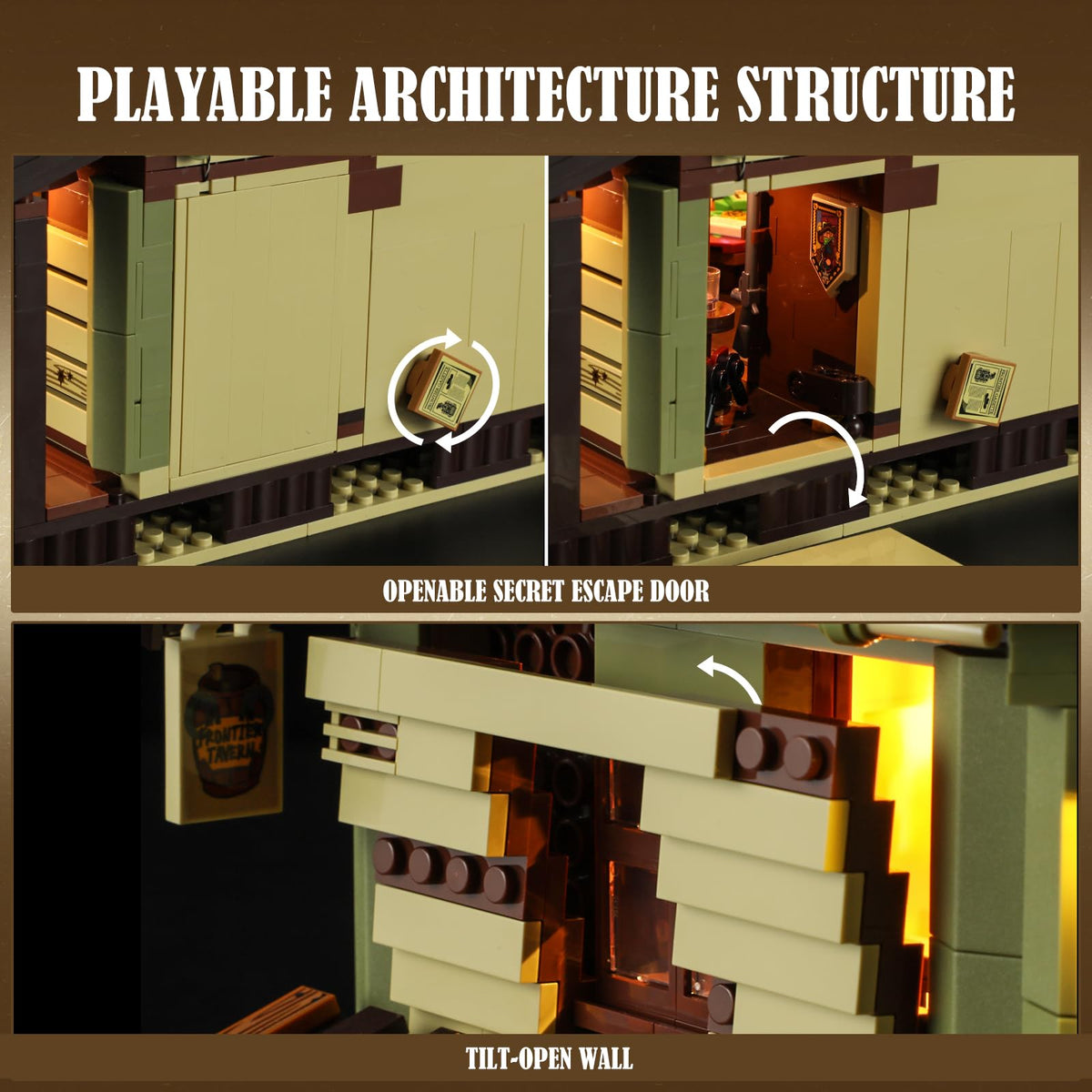 FunWhole Western-Saloon bar counter and wine barrels boost display realism.