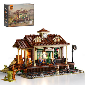 FUNWHOLE Wild West train station assembly enhances imaginative play with authentic details.