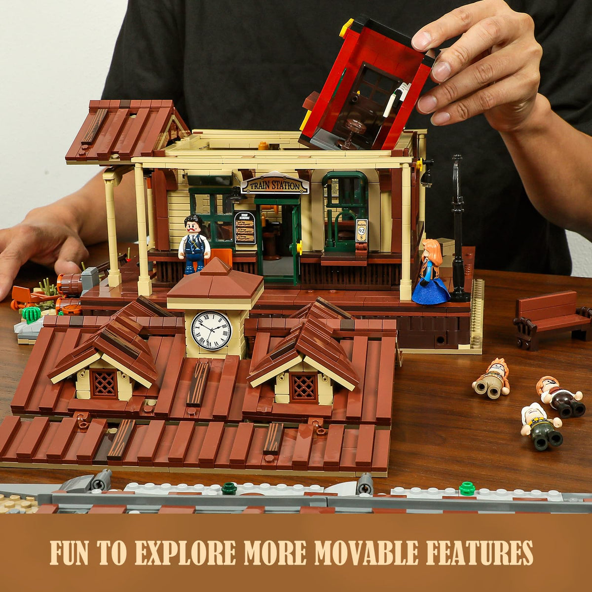FUNWHOLE Wild West train station characters introduce five figures for storytelling.
