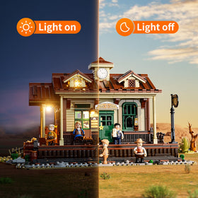 FUNWHOLE Wild West train station ticket booth enables role-play and ticketing scenarios.