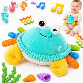 FUNZBO baby tummy time crab crawling toy encourages crawling movement and exploration.