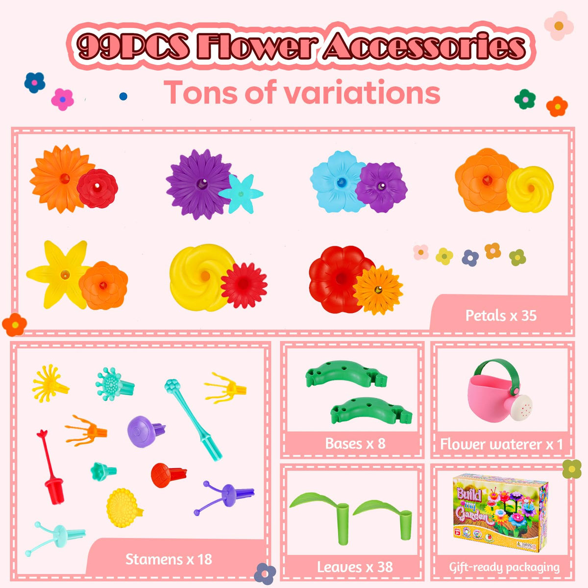 FUNZBO bright color flower parts in a mix-and-match setup