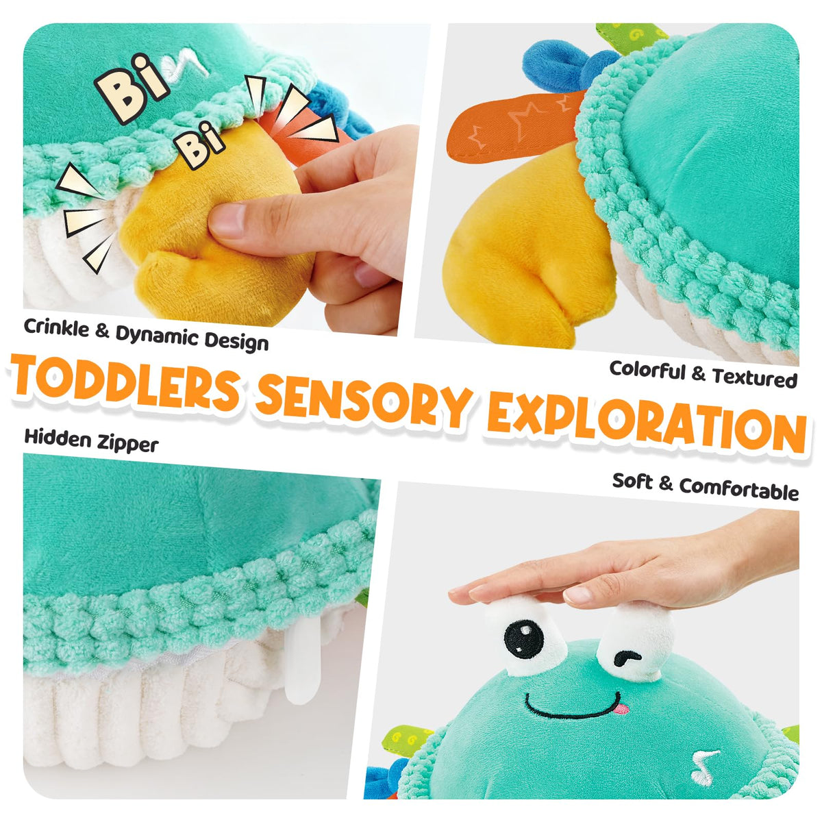 FUNZBO crab with recording feature for capturing bedtime stories and messages.