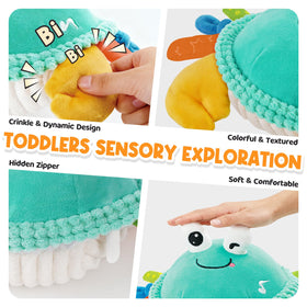 FUNZBO crab with recording feature for capturing bedtime stories and messages.