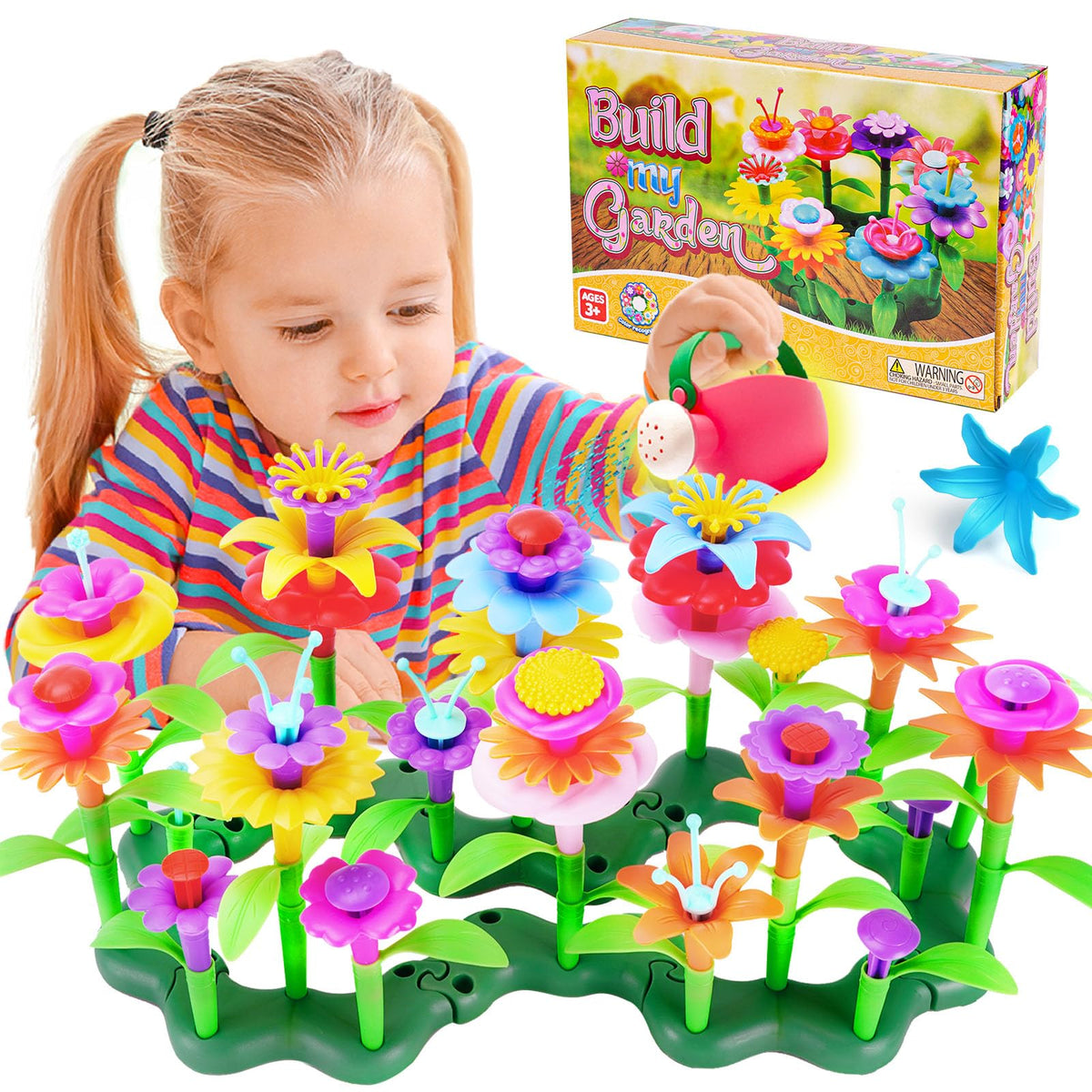 FUNZBO flower garden pieces shown for colorful building play and imagination