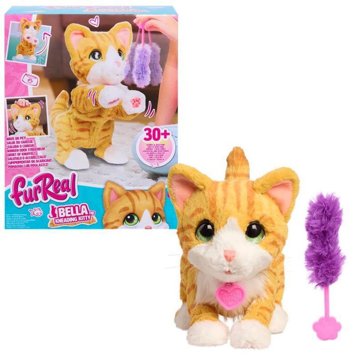 FurReal Bella biscuit-making kitty front view shows soft plush fur for gentle play.