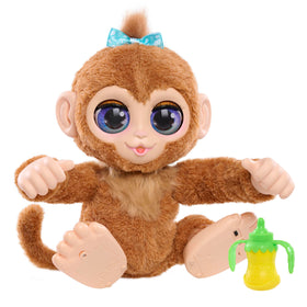 FurReal Peanut enjoys feeding time with banana bottle for pretend meals.