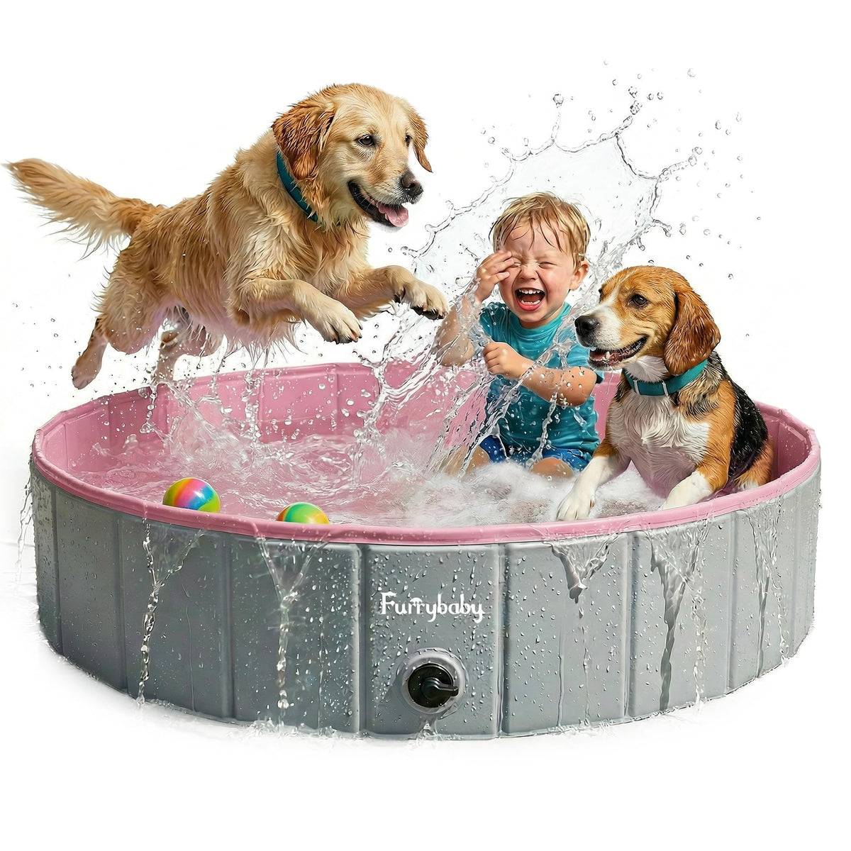 Furrybaby 47in pink dog pool folded for easy storage and travel.