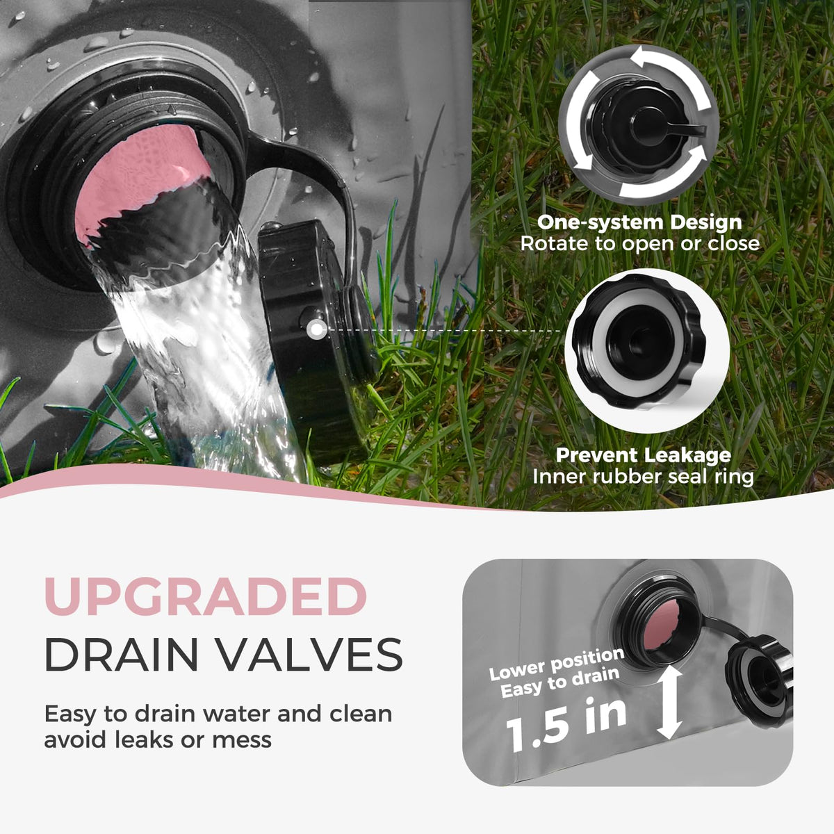 Furrybaby dog pool drain hole allows fast water release after play.
