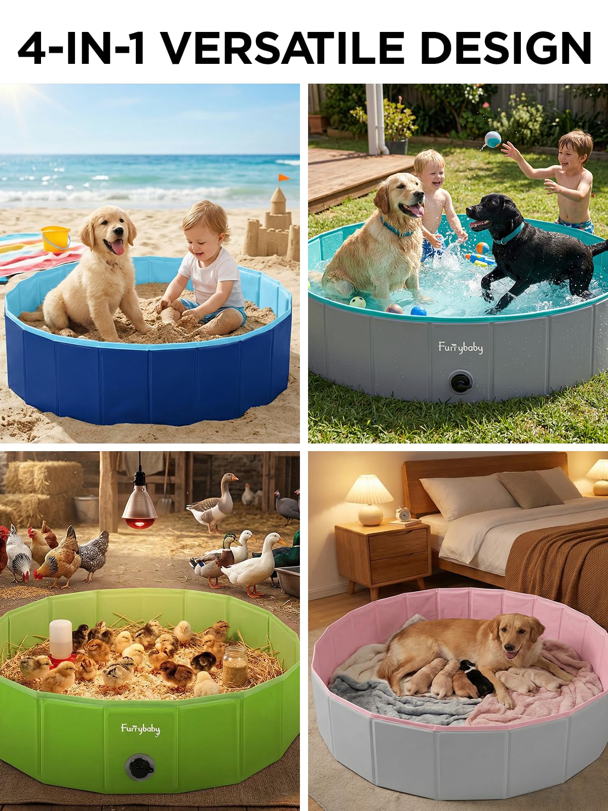 Furrybaby foldable dog pool ready for outdoor travel and quick setup.