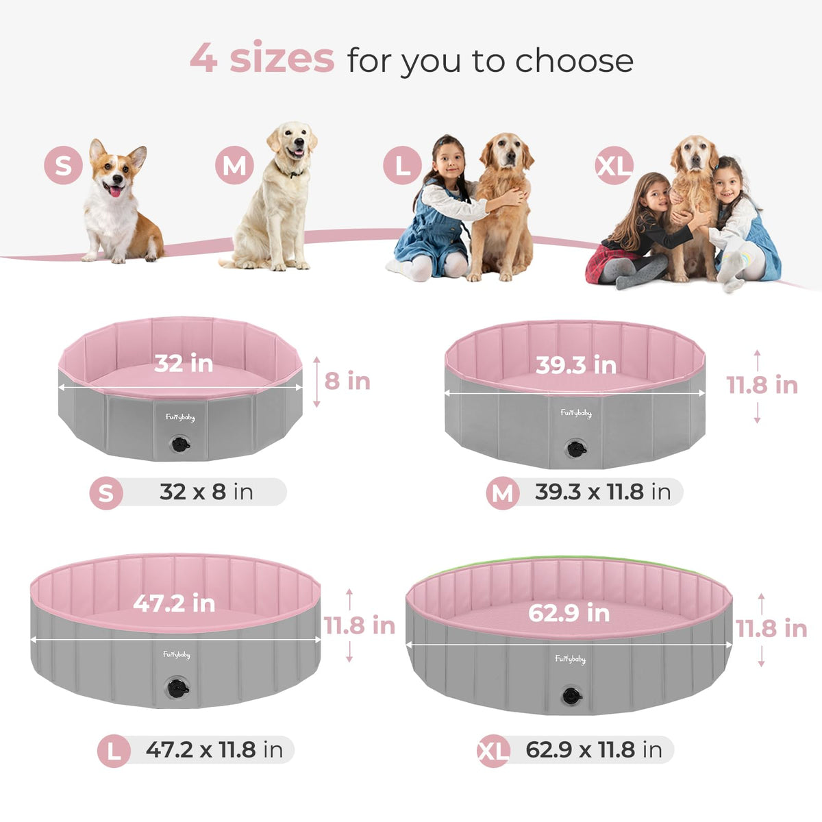 Furrybaby grey exterior pink interior pool suited for backyard or apartment spaces.