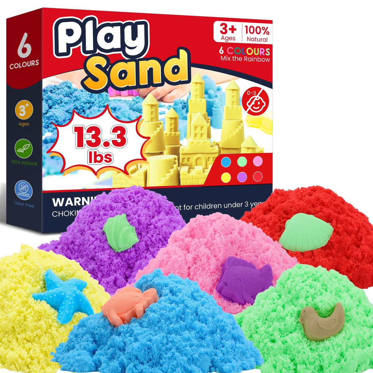 FURWEY play sand six colors pack in sturdy bags for easy storage and play.