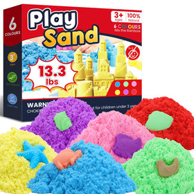 FURWEY play sand six colors pack in sturdy bags for easy storage and play.