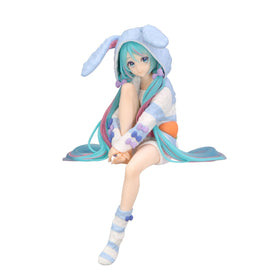 FuRyu Hatsune Miku noodle stopper figure with rabbit ear hood pajama blue, ideal display piece.